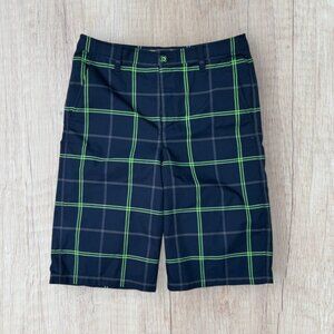 Under Armour Youth Boys XL Loose Fit HeatGear Golf Shorts Navy Green Plaid